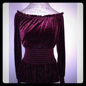 Burgundy Wine colored Off the Shoulder Velvet Top