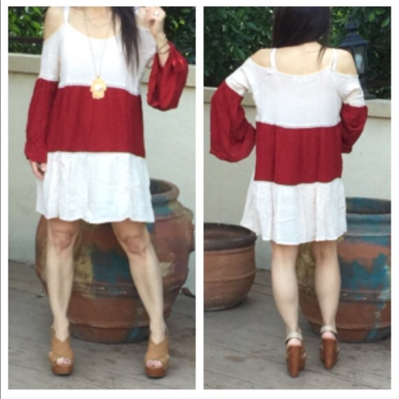 Color  block cut shoulder dress SALE - Picture 3 of 4