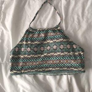 Blue Aztec print halter bikini top
