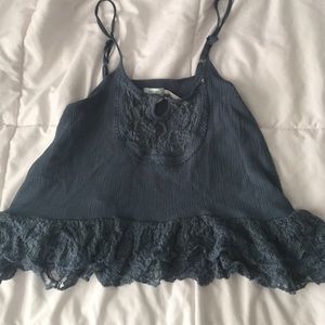 Blue lace tank crop top