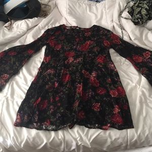 Black dress with red flowers