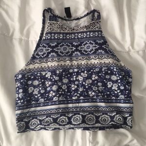 Blue floral crop top