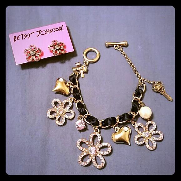Betsey Johnson Floral Bracelet and Studs