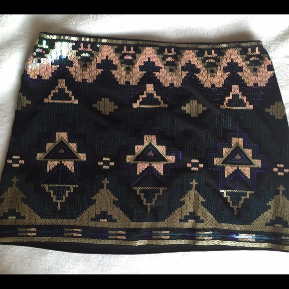 Express Sequin Aztec Print Skirt