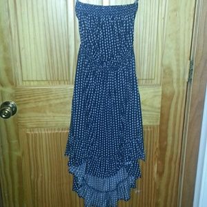 Hi-lo pattered strapless maxi dress