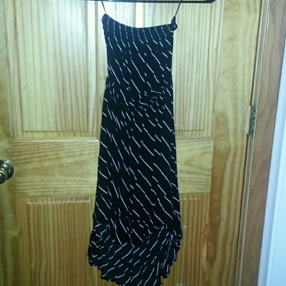 Black and white striped hi-lo maxi dress