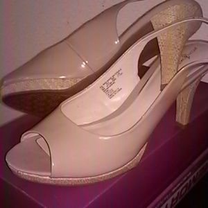 Nude sling back heels