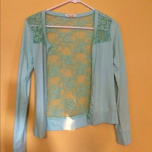 Mint Cardigan with Floral Sheer Back