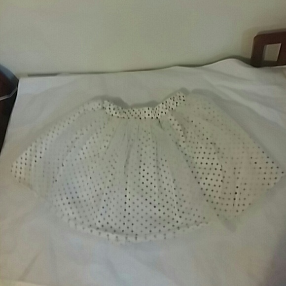White polka dot skirt with double mesh overlay