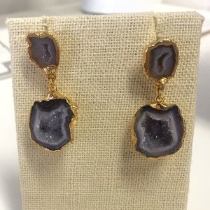 Natural Grey Geode Earrings
