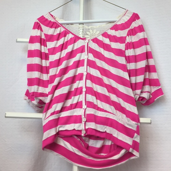 Rue 21 Pink and Ivory Striped Shirt