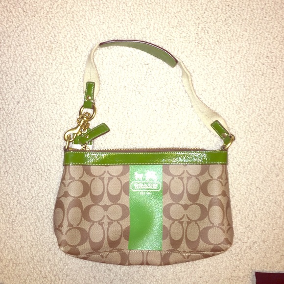Coach shoulder bag - tan with lime detail