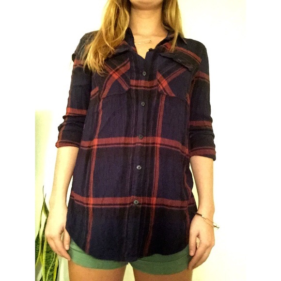 Navy Blue & Red Flannel