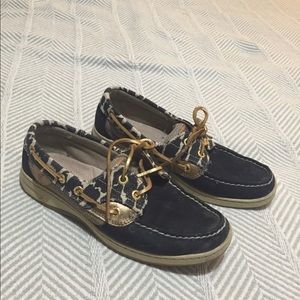 Black and gold Sperry Topsiders