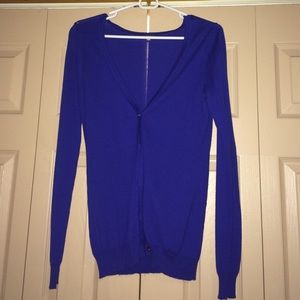 Royal blue sweater with gold buttons