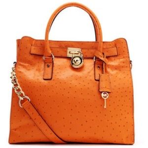 Michael Kors Orange Ostrich Embossed Hamilton
