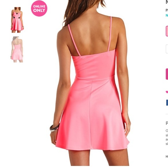 New Charlotte Russe Mesh Cut Out Neon Skater Dress - Medium - Picture 2 of 3