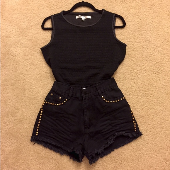 Max Studio black leather Top