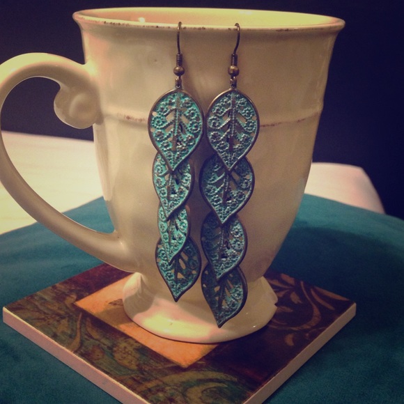 Turquoise/bronze boho leaves earrings