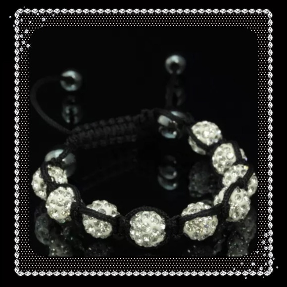 NEW Clear Shamballa Beads and Black Band Bracelet