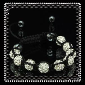 NEW Clear Shamballa Beads and Black Band Bracelet