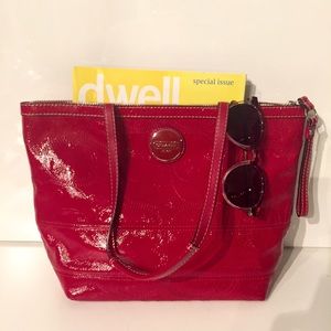 Red coach small tote bag