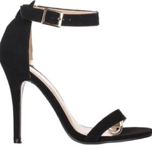 Skinny strap black heels