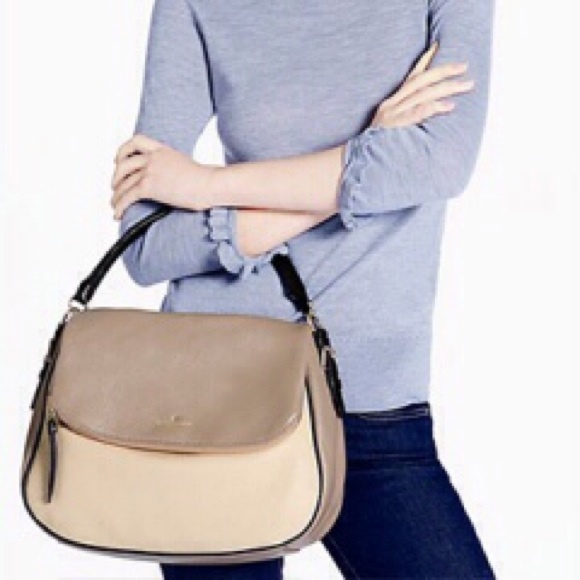 Taupe grey cream ivory colorblock bag purse tote - Picture 4 of 4