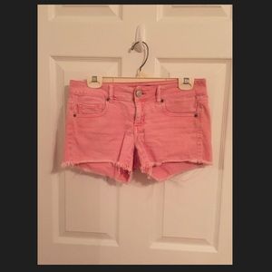 Distressed Neon Orange/Pink Women's Stretch Shorts