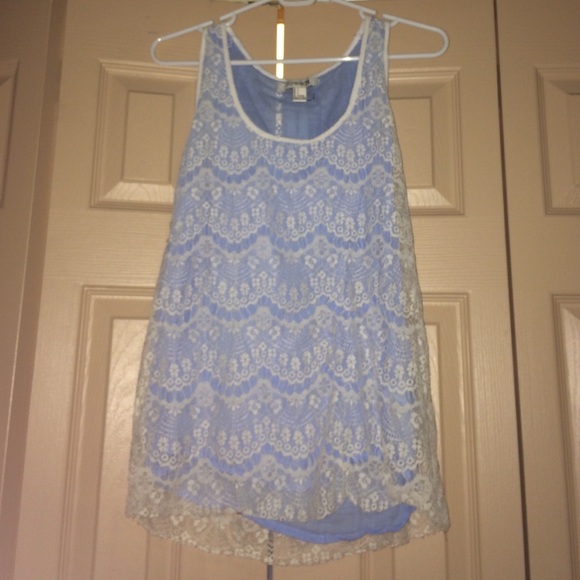 Powder blue and lace tank top