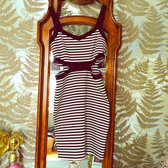 Black and white striped cut out dress