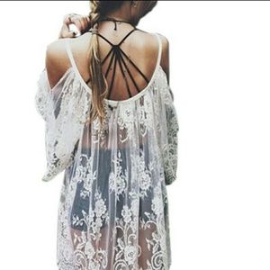 white see-through  boho lace dress