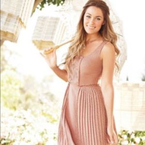 LC Lauren Conrad silky pleated navy dress.