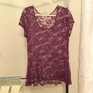 Purple Laced Flared Bottom Shirt