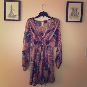 Brown, feather print dress