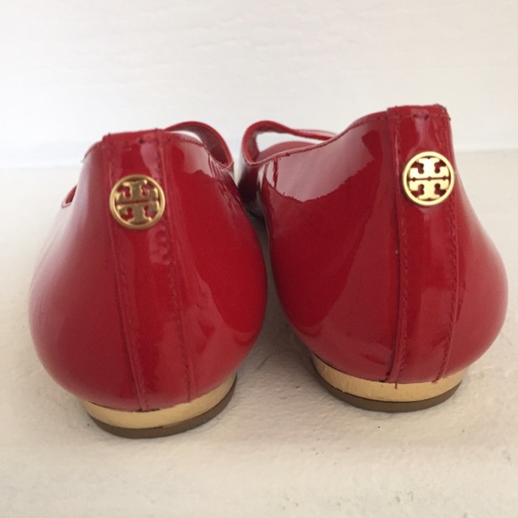 Tory Burch Cornelia Open Toe Red Patent Flats sz 7 - Picture 3 of 4