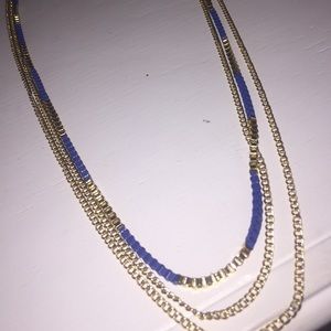 Long gold blue necklace