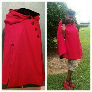 Red wool hooded cape
