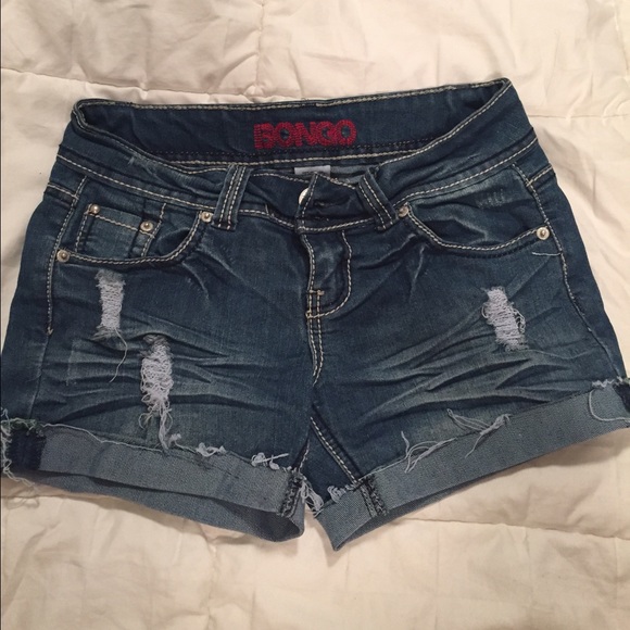 Distressed jean shorts.