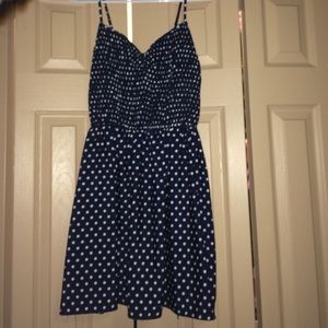 Navy and white polka dot dress