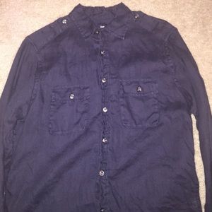 Linen long sleeve navy blue shirt