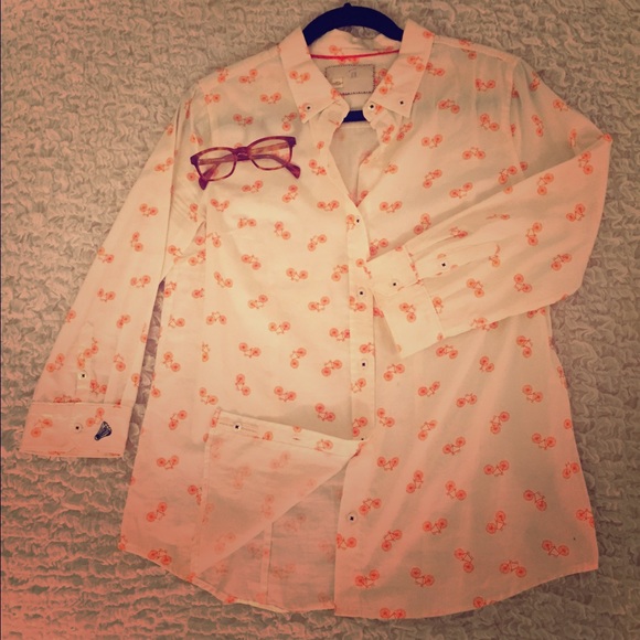 Orange Bicycle Buttondown 3/4 sleeve Anthro