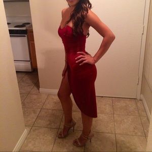 Red strapless dress