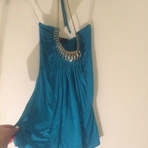 Blue halter top with gold adornment