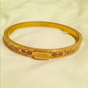 Coach Signature Enamel Bangle Bracelet Gold/Pink