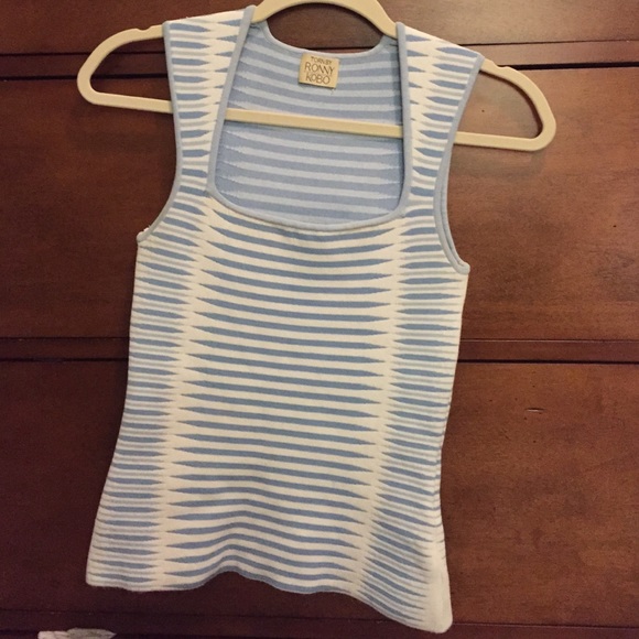 Blue and White Body-Con Knit Top