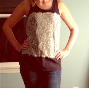 Black and creamy lace top