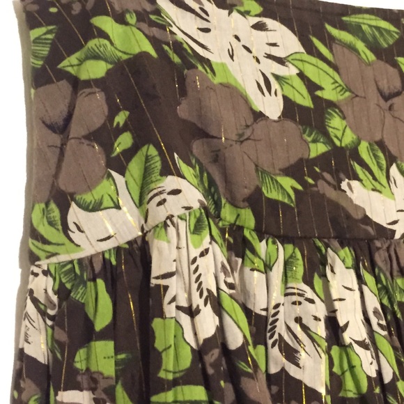 Danish Flared Floral Skirt Brown Green Gold - Picture 2 of 4