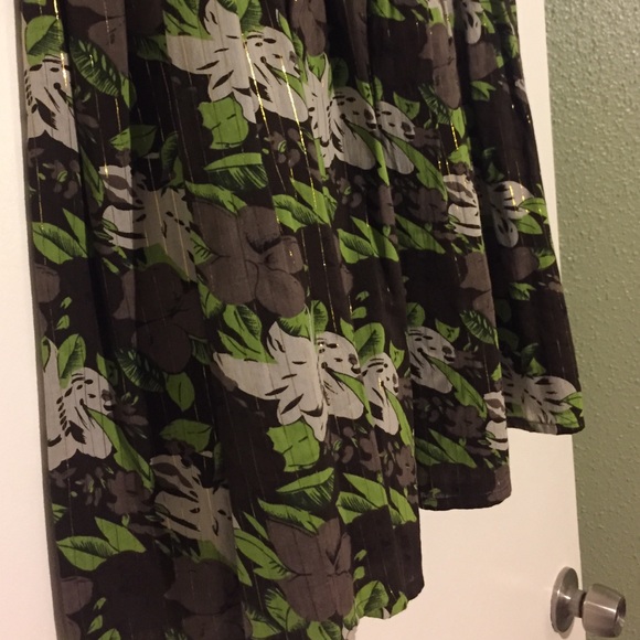 Danish Flared Floral Skirt Brown Green Gold - Picture 3 of 4