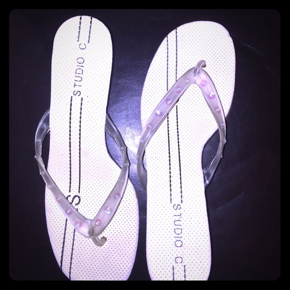 White sandals with clear heels
